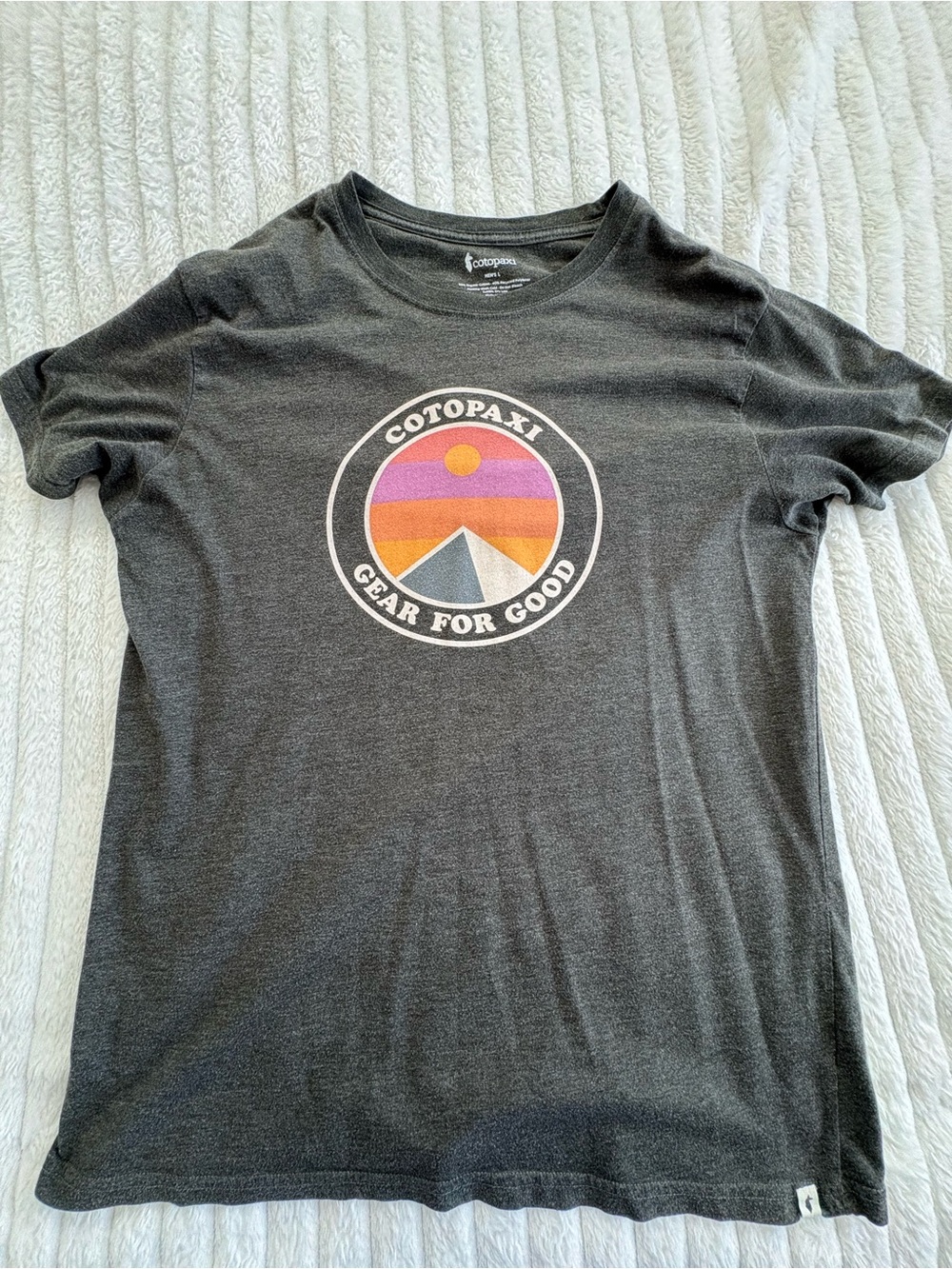 Cotopaxi Mens Gray Logo Tee - Charcoal with Sunset Graphic